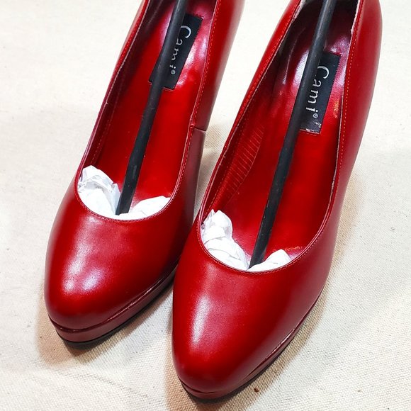 Ruby Red Leather Hi-Heel Pumps by Cami - Size 6 - Picture 1 of 8